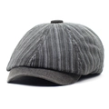 Berretto newsboy grigio scuro a righe con visiera curva e bottone superiore - M(56-58cm) / Grigio