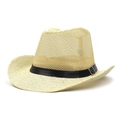 Détail de chapeau en paille beige avec maille respirante et ruban décoratif en similicuir noir - M (56-58cm) / Poche zippée