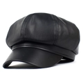 Gorra clásica de cuero PU negro para mujer con un diseño retro de ocho paneles - Negro / Ajustable