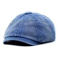 Berretto classico newsboy in denim blu con cuciture bianche e stile vintage ottagonale - M(56-58cm) / Blu Medio