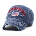 Berretto da baseball blu scuro in stile distressed con ricamo America rosso e bandiera - Regolabile / Blu navy