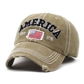 Khaki Baseballkappe im Distressed-Look mit AMERICA-Stickerei und US-Flaggen-Patch - Verstellbar / Khaki