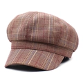 Classic checkered newsboy hat in reddish-brown plaid fabric for autumn and winter seasons - M (56-58cm) / Pink