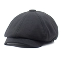 Gorra clásica negra de algodón estilo newsboy para hombre y mujer con diseño de ocho paneles - M (56-58cm) / Negro