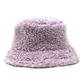 Chic light purple fluffy faux fur bucket hat for women with warm thick plush texture - One Size / Purple
