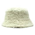 Chic cream white faux shearling bucket hat for women with warm teddy fur texture - One Size / Beige