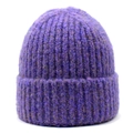 Lila Damen-Strickmütze mit Rippenmuster und Rollsaum für den Herbst und Winter - M(56-58cm) / Lila
