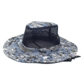 Detail of blue digital camouflage sun hat featuring breathable mesh and chin strap - M / Blue