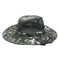 Detail of camouflage sun hat featuring breathable mesh top and adjustable chin strap - M / Dark Green