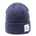 Women's dark purple knit beanie with fold-over cuff, fleece texture and decorative D-ring - One Size / Navy Blue