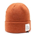 Detailed knit texture of orange sheep cashmere beanie with brand label and metal D-ring - One Size / Orange