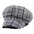 Klassieke Britse retro bakkerspet met zwart-wit houndstooth patroon voor een vintage look - M (56-58cm) / Grijs