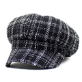 Vintage damespet met zwart-wit geruit patroon en een klassieke tweed textuur afwerking - M (56-58cm) / Zwart