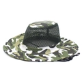 Close-up of breathable green mesh panels and jungle camo brim on outdoor sun hat - M (56-58cm) / White Green