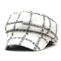Klassische Newsboy-Mütze aus Tweed für Damen in Weiß, Blau und Gold im Vintage-Stil - M / Weiß