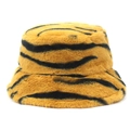 Cappello bucket da donna in pelliccia sintetica con stampa tigre gialla e nera invernale - M / Strisce di tigre gialle