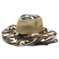Detail van de camouflage zonnehoed voor buiten met ademend mesh en verstelbaar trekkoord - M (56-58cm) / Bruin