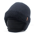 Detail of winter knitted hat and neck gaiter set with fleece lining and fashion label - M (56-58cm) / Black