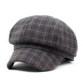 Vintage wollen geruite baret voor dames in donkergrijs met een klassiek achthoekig design - M (56-58cm) / Zwart