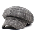 Klassieke grijze geruite newsboy-pet voor dames in warme wol met een vintage achthoekige vorm - M (56-58cm) / Grijs