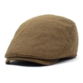 Primer plano de gorra plana de lino marrón mostrando textura tejida y visera curvada - M / Marrón