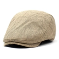 Gorra plana clásica beige de algodón y lino para hombre con textura tejida y estilo vintage - M / Caqui