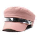 Pink cotton military baker boy hat with silver metal band and M embossed detail - M (56-58cm) / Pink