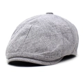 Klassieke heren newsboy pet van lichtgrijs linnenmix met een vintage textuur look - M (56-58cm) / Grijs
