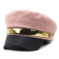 Rosa Marine-Mütze mit schwarzem Leder-Schirm und goldenem Metallband mit M-Gravur - 56-58cm / Rosa