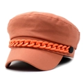 Détail d'une casquette de marin rouge à sommet plat avec grosse chaîne et bord incurvé - M(56-58cm) / Orange