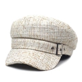 Détail d'une casquette gavroche en tweed blanc avec boucles métalliques argentées - M (56-58cm) / Orange