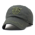 Gorra de béisbol de algodón verde militar con emblema bordado y visera de doble costura - Verde