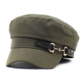 Detail of army green cotton baker boy hat featuring black strap and golden horsebit buckle - M (56-58cm) / Green