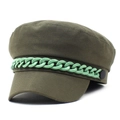 Détail de la casquette gavroche vert armée avec chaîne vert menthe et boutons latéraux - M(56-58cm) / Vert