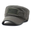 Olive green military patrol cap featuring an embroidered American flag on a flat top - M (56-58cm) / Green