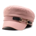Detail of pink cotton navy hat featuring a gold metal buckle and black leather strap trim - M (56-58cm) / Pink