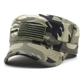 Camouflage cadet cap with American flag embroidery and a flat top for outdoor wear - M (56-58cm) / Camouflage