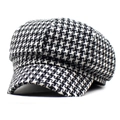Gorra clásica estilo newsboy con estampado de pata de gallo en mezcla de lana - M / Negro