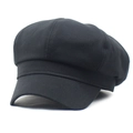 Dettaglio del berretto newsboy nero in cotone con cuciture e tesa curva classica - M (56-58cm) / Nero