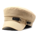 Detail of khaki cotton navy hat with black strap and golden horsebit metal buckle - M (56-58cm) / Beige