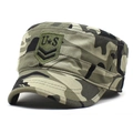 Berretto militare piatto con motivo mimetico bosco classico e toppa ricamata US in cotone - M (56-58cm) / Camouflage