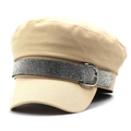 Detail der khakifarbene Schirmmütze mit funkelndem Strassband und Silberschnalle - M(56-58cm) / Beige