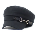 Classic black cotton baker boy hat with horsebit metal detail and a curved visor - M (56-58cm) / Black