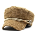 Khaki Tweed Schirmmütze mit goldenem Metallfaden und dekorativer Kordelverzierung - M (56-58cm) / Gelb