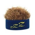 Detail eines dunkelblauen Stirnbands mit ZZZ-Stickerei und flauschigem braunem Kunsthaar - Dunkelblaue Grundfarbe + Braun