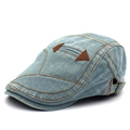 Berretto piatto vintage in denim lavato azzurro con cuciture arancioni e toppe - Regolabile / Azzurro