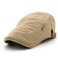 Men's khaki cotton beret with diamond quilting, metal logo and red adjustable strap - Adjustable / Beige
