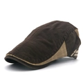 Unisex katoenen baret pet met zijborduring in tweekleurig bruin en kaki uitvoering - Verstelbaar / koffiekleur