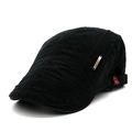 Men's black cotton flat cap with quilted diamond stitching and metal side badge - Adjustable / Black