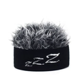 Divertente berretto in maglia ZZZ con parrucca grigia riccia e fascia nera ricamata - Base Nera Capelli Grigi